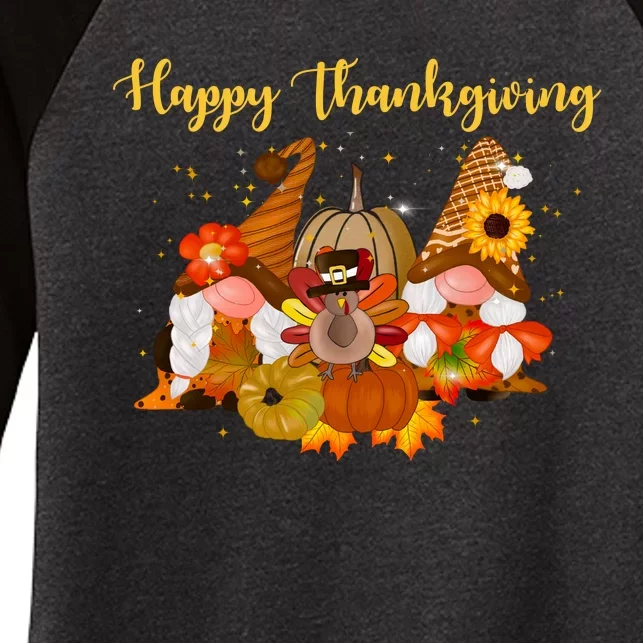 Happy Thanksgiving Fall Gnomes Women's Tri-Blend 3/4-Sleeve Raglan Shirt