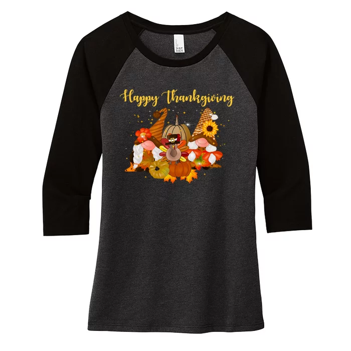 Happy Thanksgiving Fall Gnomes Women's Tri-Blend 3/4-Sleeve Raglan Shirt