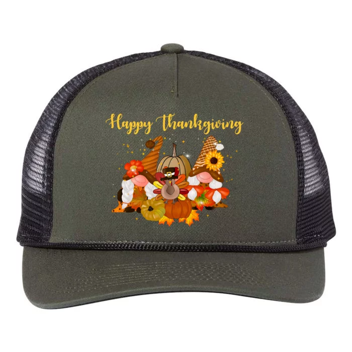 Happy Thanksgiving Fall Gnomes Retro Rope Trucker Hat Cap