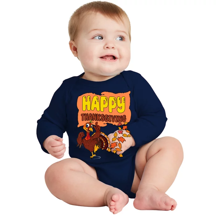 Happy Thanksgiving Festive Fun Holiday Baby Long Sleeve Bodysuit