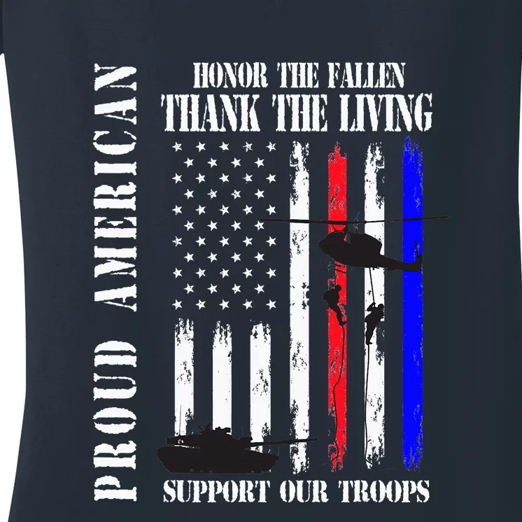 Honor The Fallen Thank You Veterans USA Flag Women's V-Neck T-Shirt