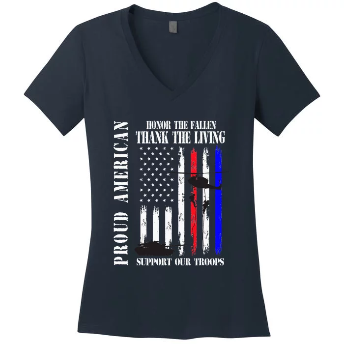 Honor The Fallen Thank You Veterans USA Flag Women's V-Neck T-Shirt