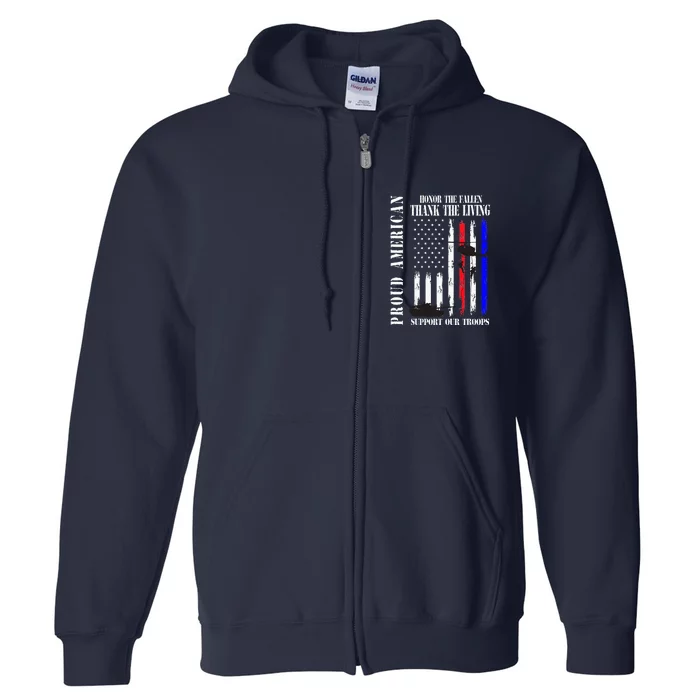 Honor The Fallen Thank You Veterans USA Flag Full Zip Hoodie