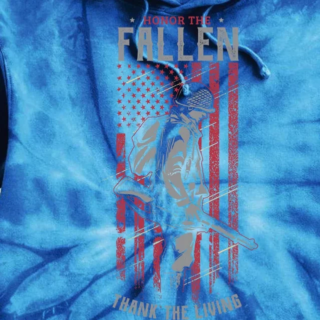 Honor The Fallen Thank The Living Memorial Day Veterans Cool Gift Tie Dye Hoodie