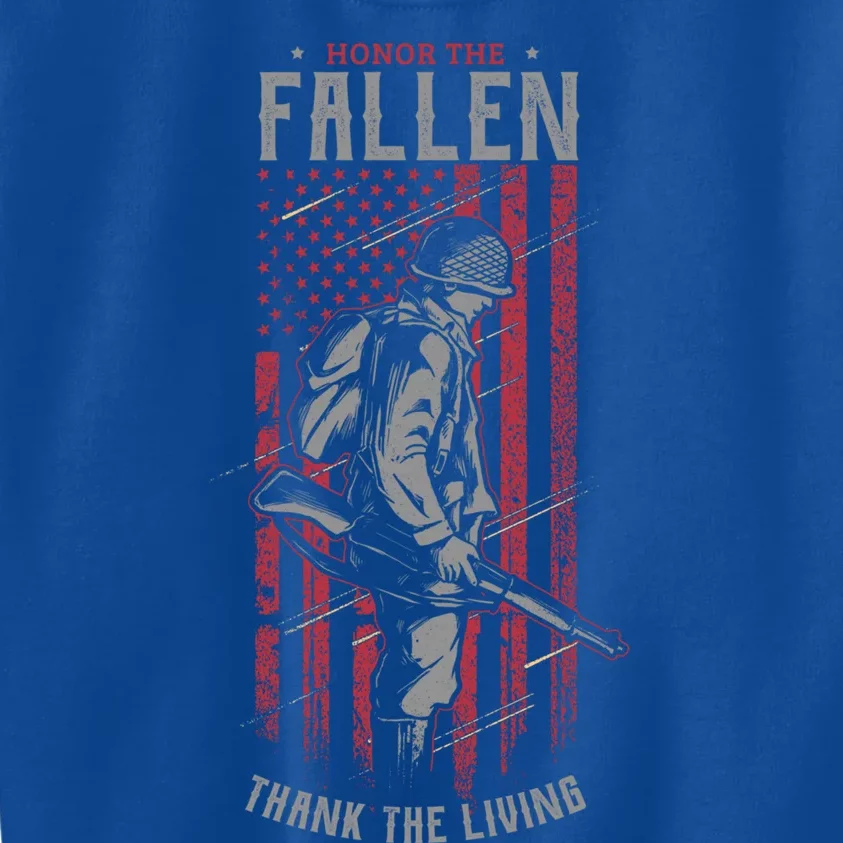 Honor The Fallen Thank The Living Memorial Day Veterans Cool Gift Kids Sweatshirt