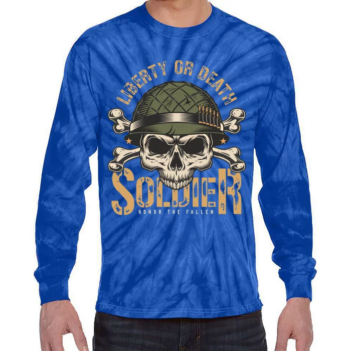 Honor The Fallen Army Heroes Skull In Soldier Helmet Gift Tie-Dye Long Sleeve Shirt