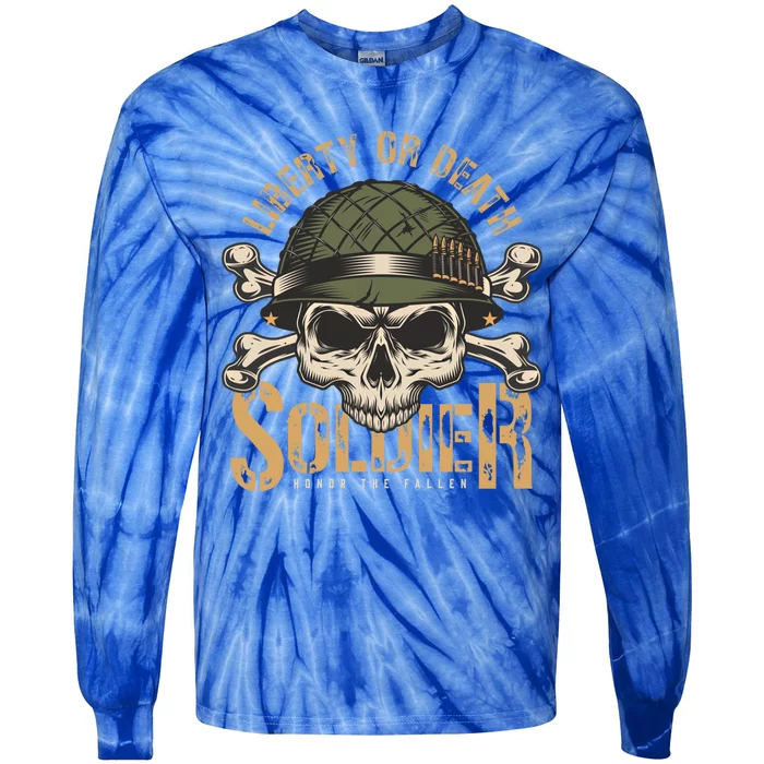 Honor The Fallen Army Heroes Skull In Soldier Helmet Gift Tie-Dye Long Sleeve Shirt