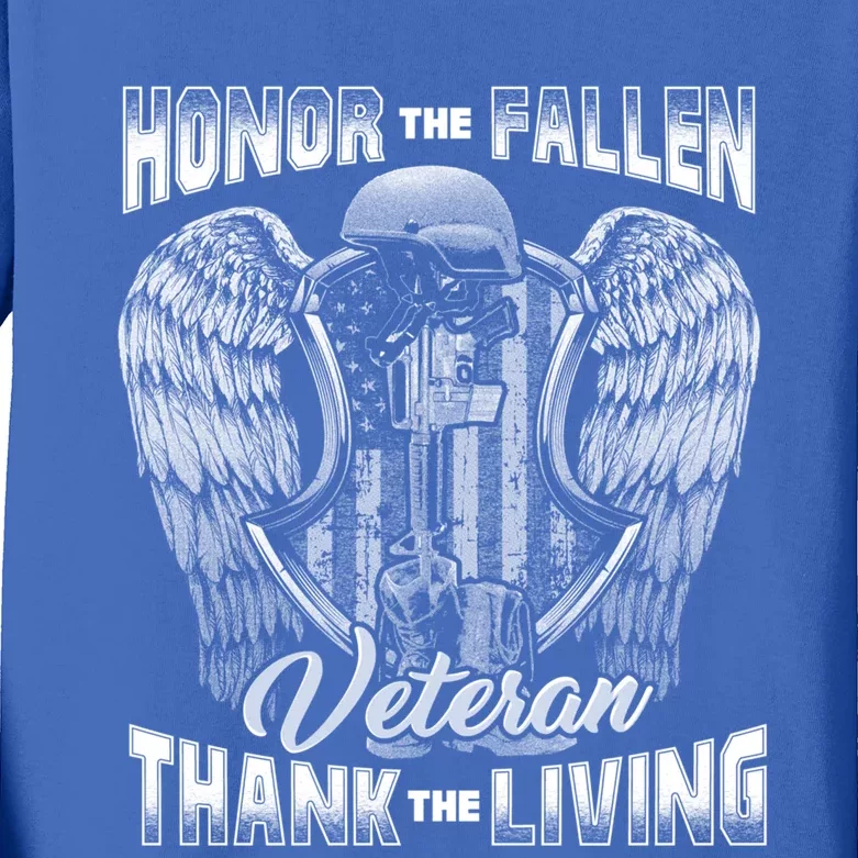 Honor The Fallen Veteran Thank The Living Veteran Gift Kids Long Sleeve Shirt