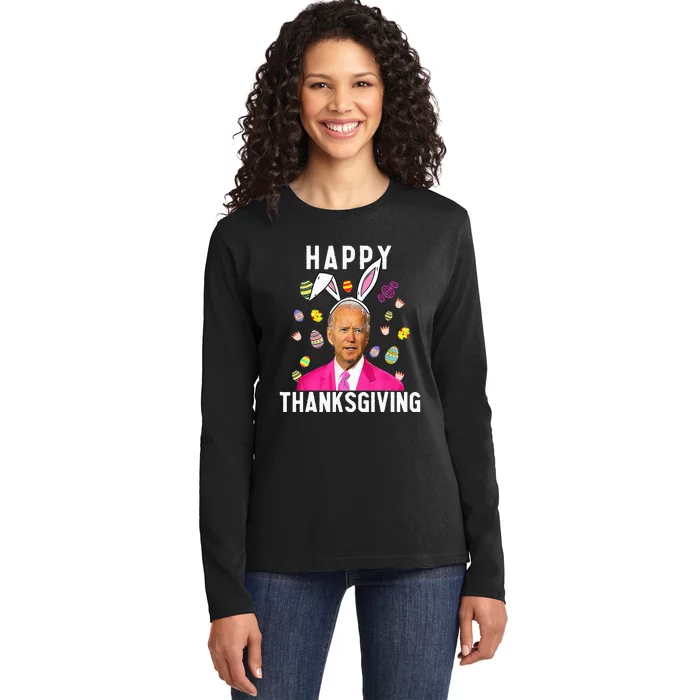 Happy Thanksgiving Funny Joe Biden Confused Happy Easter Day Ladies Long Sleeve Shirt