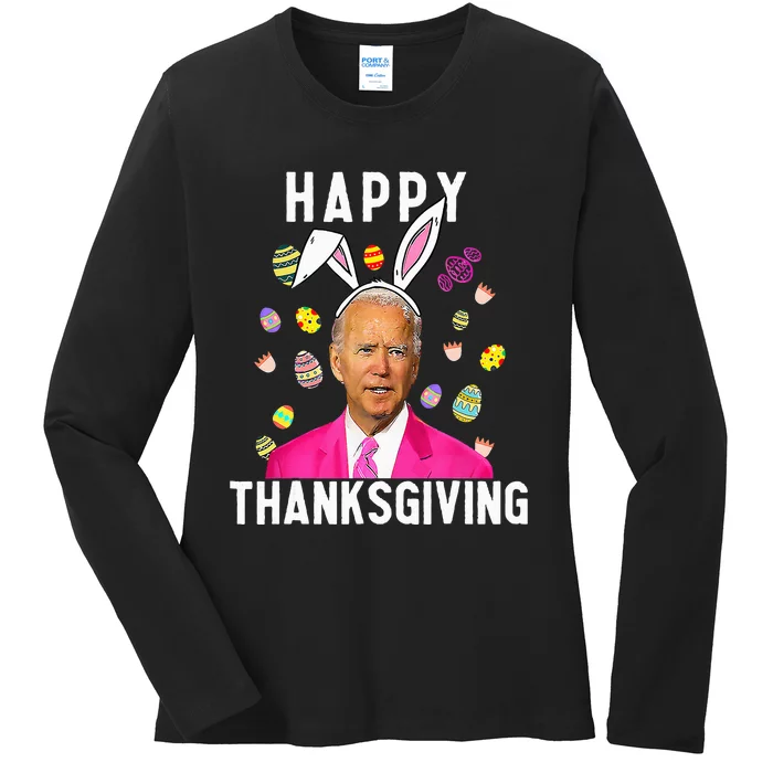 Happy Thanksgiving Funny Joe Biden Confused Happy Easter Day Ladies Long Sleeve Shirt