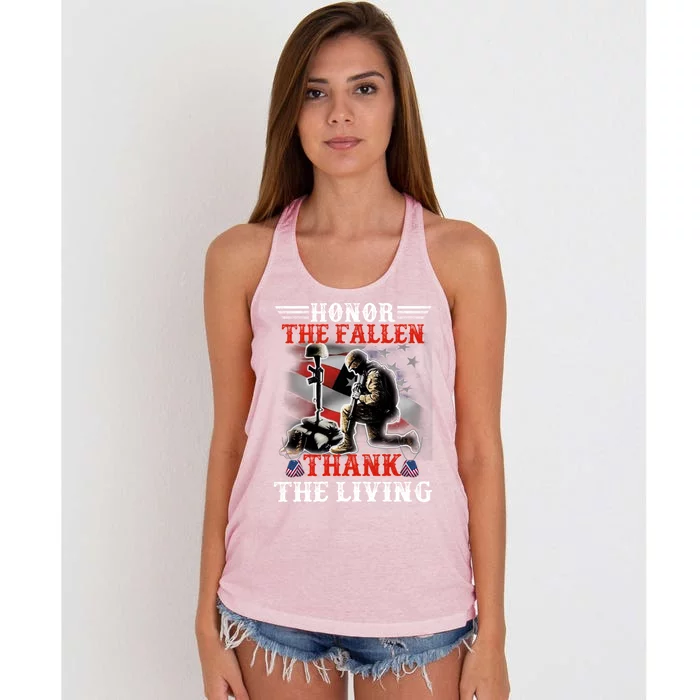 Honor The Fallen Veteran Themed Military Support Gift Women's Knotted Racerback Tank