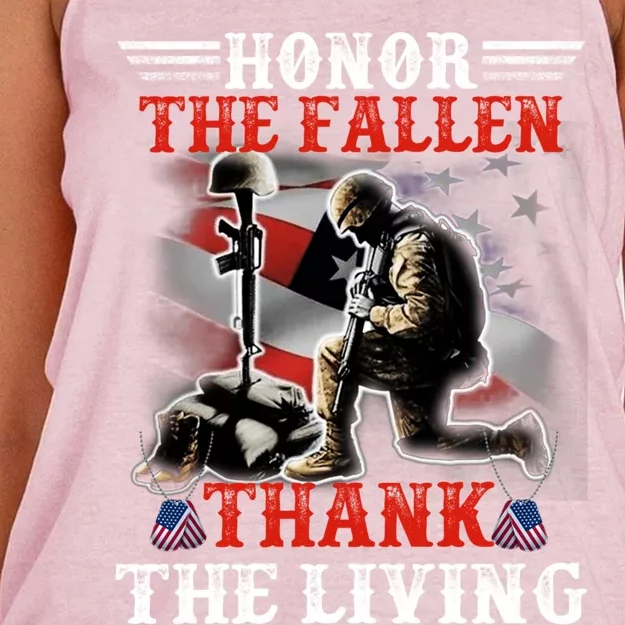 Honor The Fallen Veteran Themed Military Support Gift Women's Knotted Racerback Tank