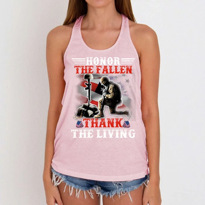 Honor The Fallen Veteran Themed Military Support Gift Women's Knotted Racerback Tank