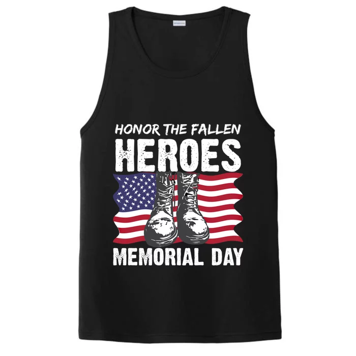 Honor The Fallen Heroes Memorial Day Usa American Flag Gift Performance Tank