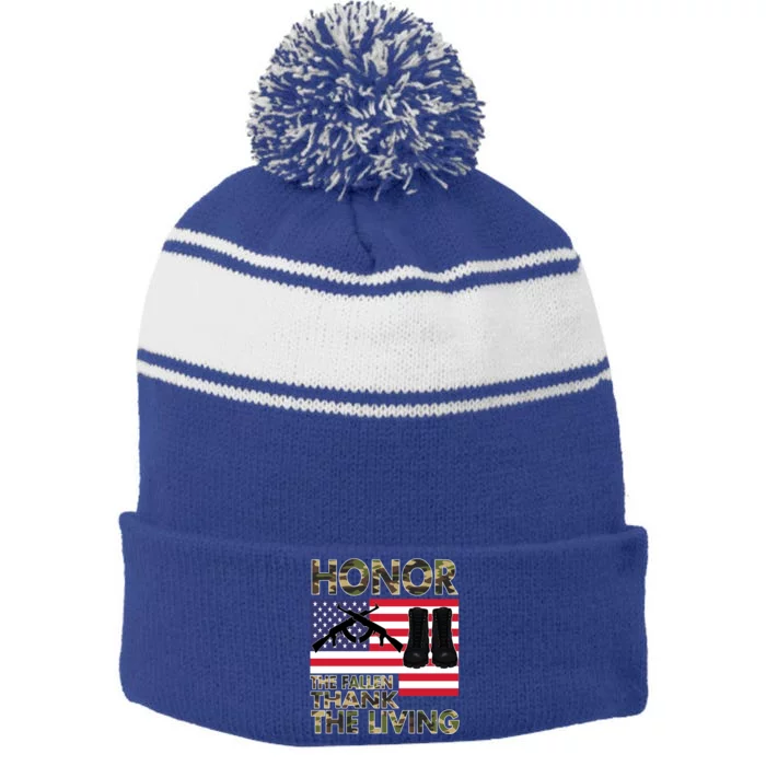 Honor The Fallen Thank The Living Memorial Day Decorations Gift Stripe Pom Pom Beanie