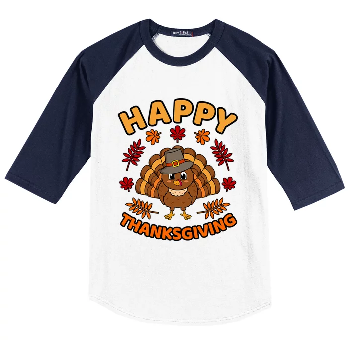 Happy Thanksgiving Funny Turkey Family Graphic Cool Gift Baseball Sleeve Shirt