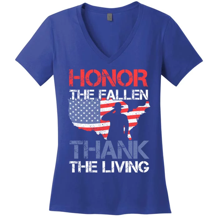 Honor The Fallen Thank The Living Memorial Day Meaningful Gift Women's V-Neck T-Shirt