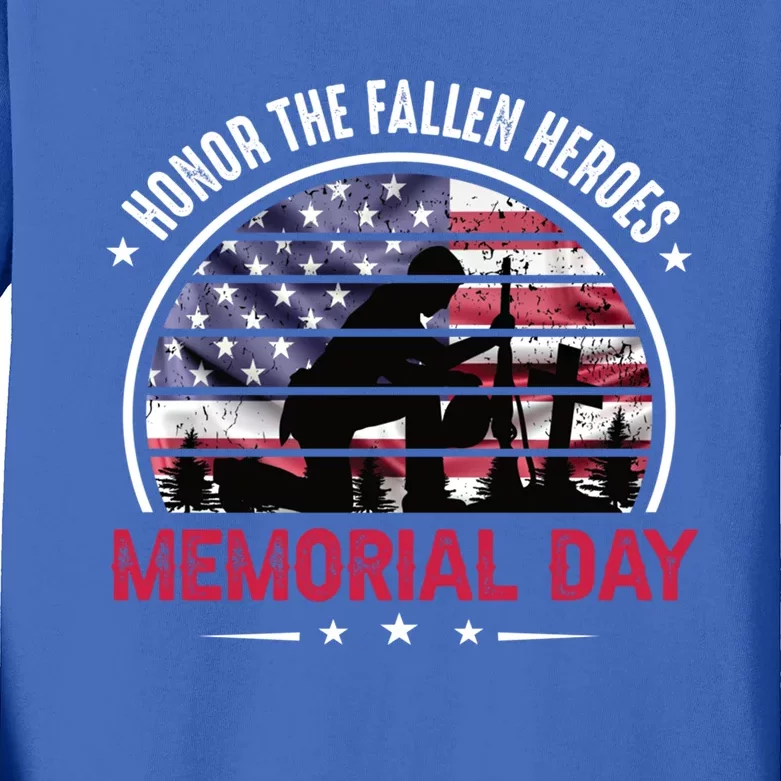 Honor The Fallen Heroes Memorial Day With American Flag Gift Kids Long Sleeve Shirt