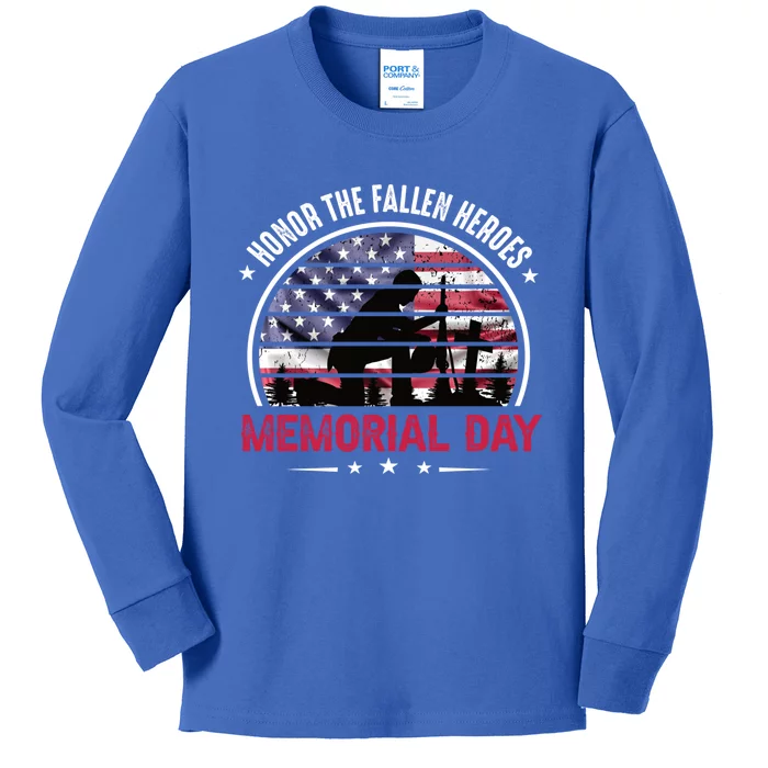 Honor The Fallen Heroes Memorial Day With American Flag Gift Kids Long Sleeve Shirt