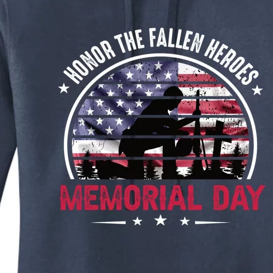 Honor The Fallen Heroes Memorial Day With American Flag Gift Women's Pullover Hoodie