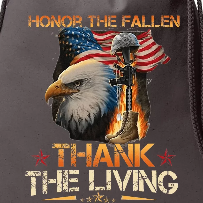 Honor The Fallen Thank The Living Memorial Day Drawstring Bag