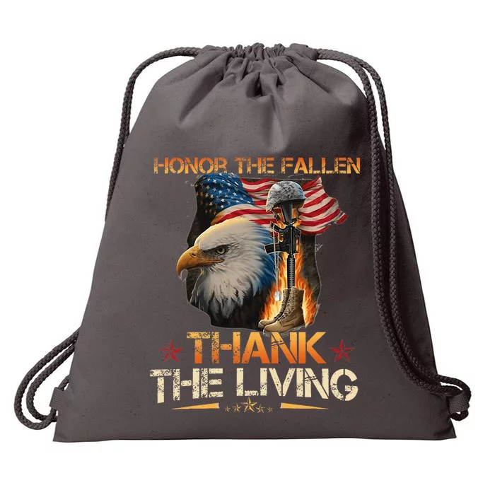 Honor The Fallen Thank The Living Memorial Day Drawstring Bag