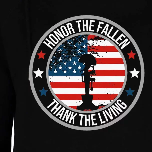 Honor The Fallen Thank The Living Memorial Day Womens Funnel Neck Pullover Hood