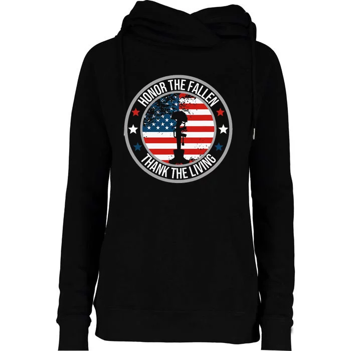 Honor The Fallen Thank The Living Memorial Day Womens Funnel Neck Pullover Hood