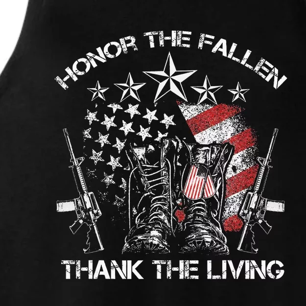 Honor The Fallen Thank The Living Memorial Day Ladies Tri-Blend Wicking Tank