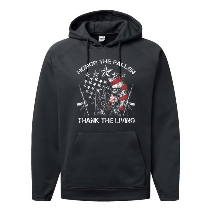 Honor The Fallen Thank The Living Memorial Day Performance Fleece Hoodie