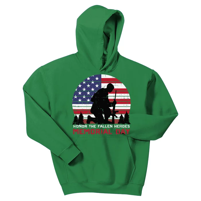 Honor The Fallen Heroes Memorial Day Us Flag Kids Hoodie