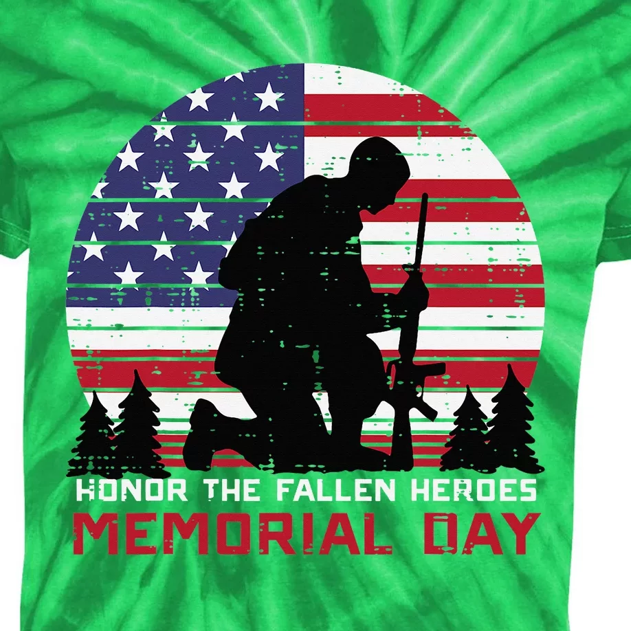 Honor The Fallen Heroes Memorial Day Us Flag Kids Tie-Dye T-Shirt