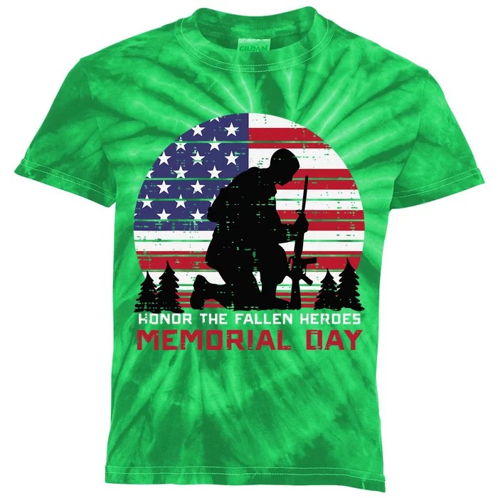 Honor The Fallen Heroes Memorial Day Us Flag Kids Tie-Dye T-Shirt