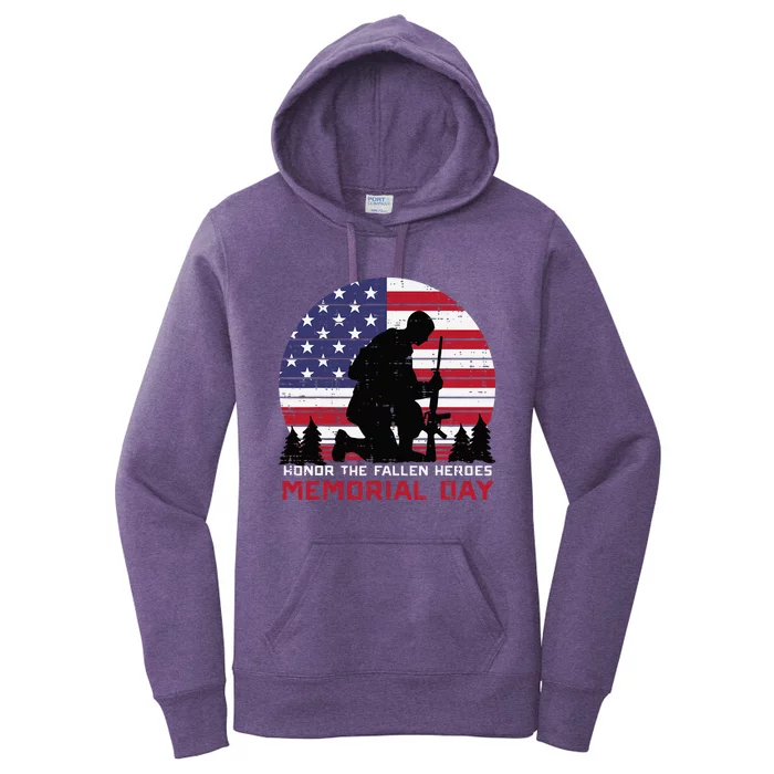 Honor The Fallen Heroes Memorial Day Us Flag Women's Pullover Hoodie