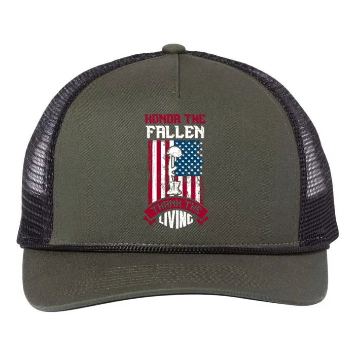 Honor The Fallen Thank The Living Memorial Day Design Meaningful Gift Retro Rope Trucker Hat Cap