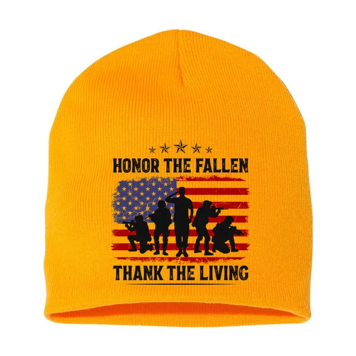 Honor The Fallen Thank The Living Memorial Day Retro Us Flag Meaningful Gift Short Acrylic Beanie