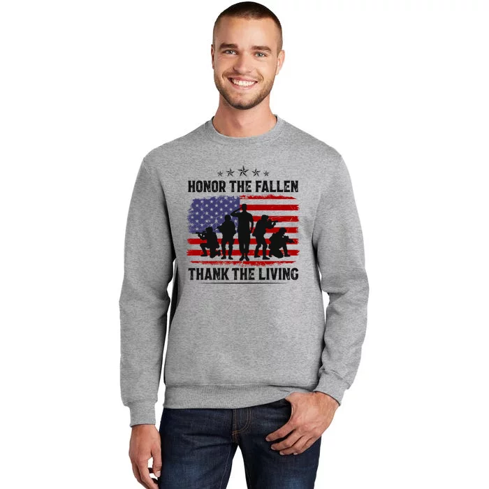 Honor The Fallen Thank The Living Memorial Day Retro Us Flag Meaningful Gift Tall Sweatshirt