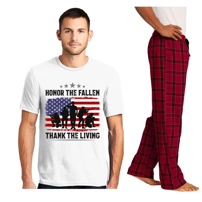 Honor The Fallen Thank The Living Memorial Day Retro Us Flag Meaningful Gift Pajama Set