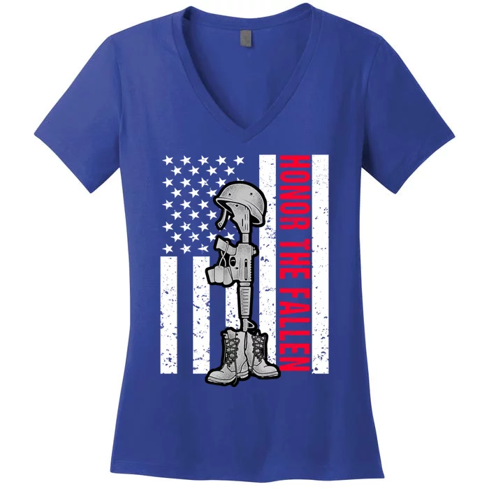 Honor The Fallen Memorial Day American Flag Gift Women's V-Neck T-Shirt