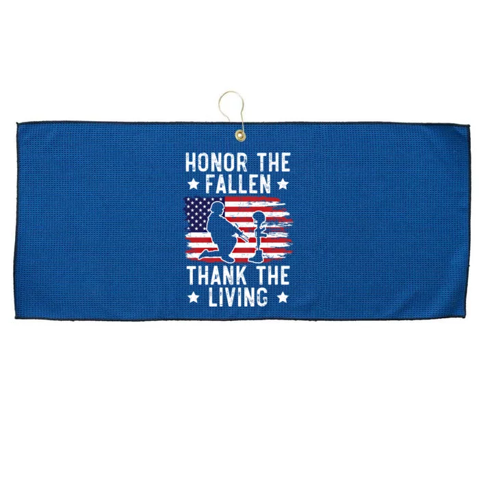 Honor The Fallen Thank The Living Usa American Memorial Day Cute Gift Large Microfiber Waffle Golf Towel