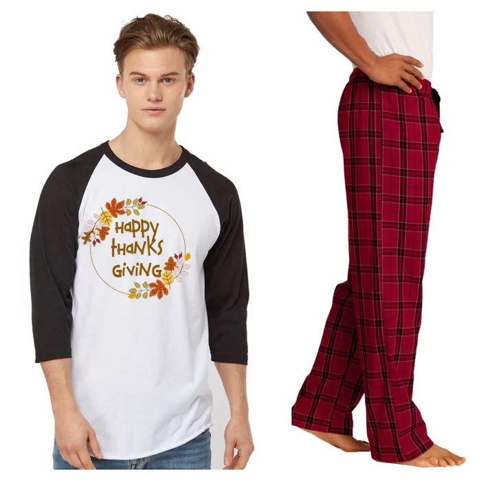 Happy Thanksgiving Fall Leaves Holiday Gift Raglan Sleeve Pajama Set