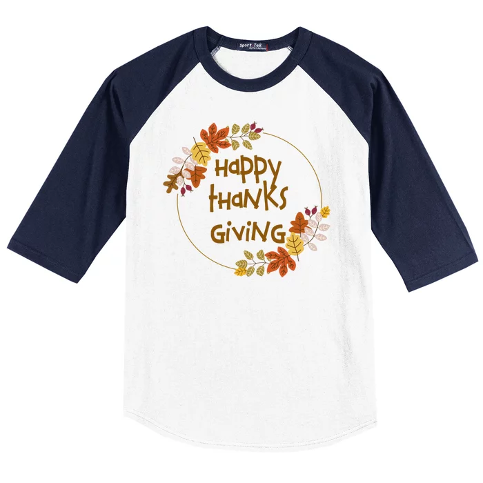 Happy Thanksgiving Fall Leaves Holiday Gift Baseball Sleeve Shirt