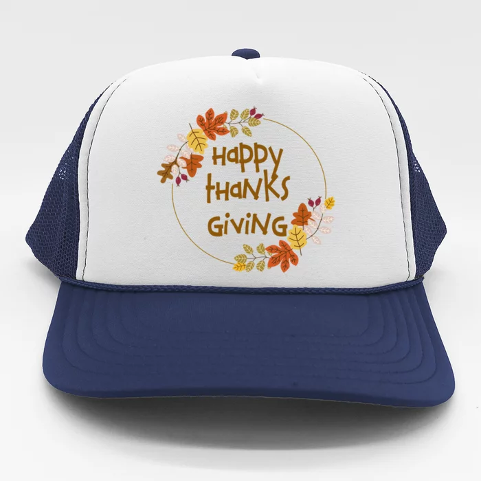 Happy Thanksgiving Fall Leaves Holiday Gift Trucker Hat