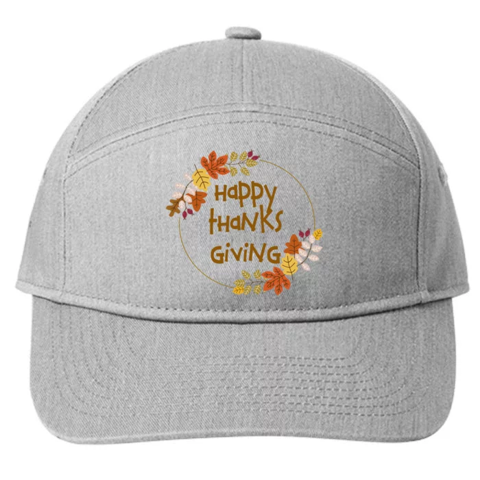 Happy Thanksgiving Fall Leaves Holiday Gift 7-Panel Snapback Hat