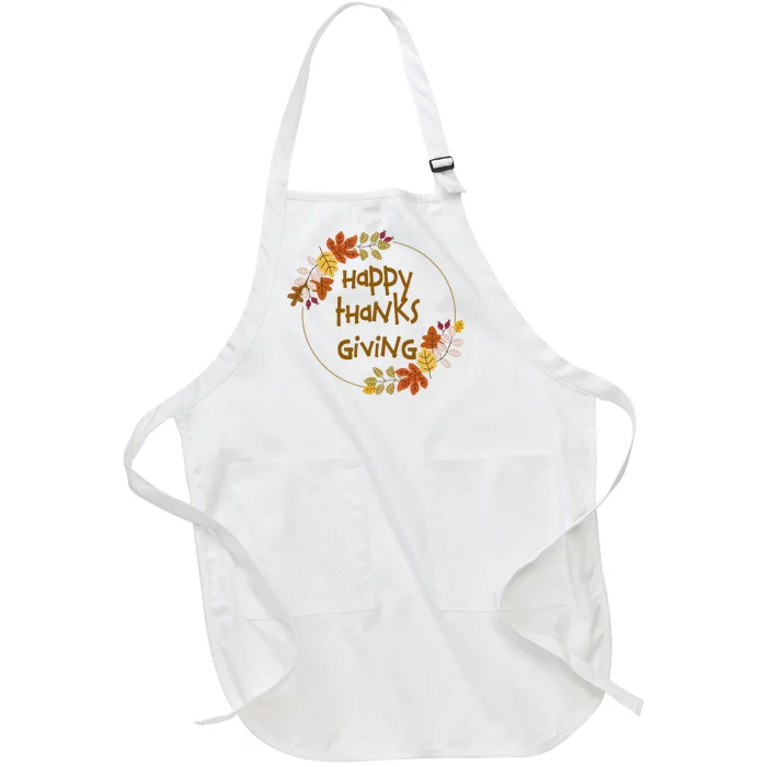 Happy Thanksgiving Fall Leaves Holiday Gift Full-Length Apron With Pocket