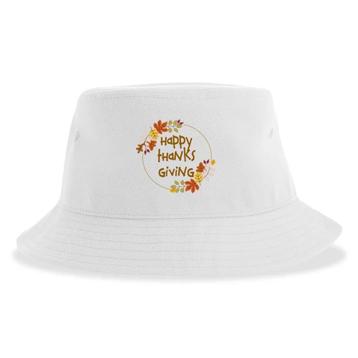 Happy Thanksgiving Fall Leaves Holiday Gift Sustainable Bucket Hat