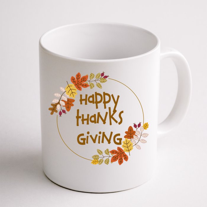 Happy Thanksgiving Fall Leaves Holiday Gift Front & Back Coffee Mug