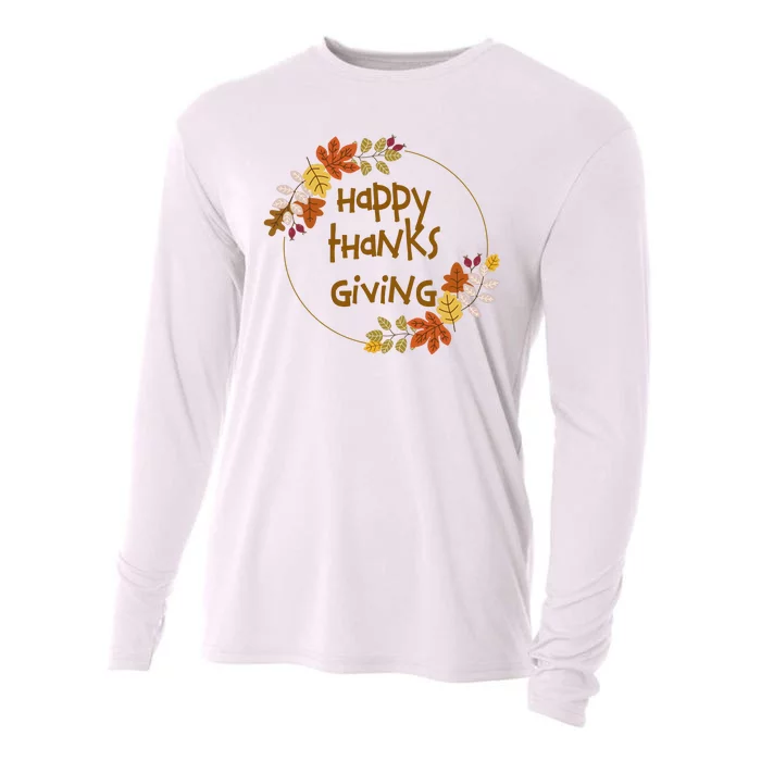 Happy Thanksgiving Fall Leaves Holiday Gift Cooling Performance Long Sleeve Crew