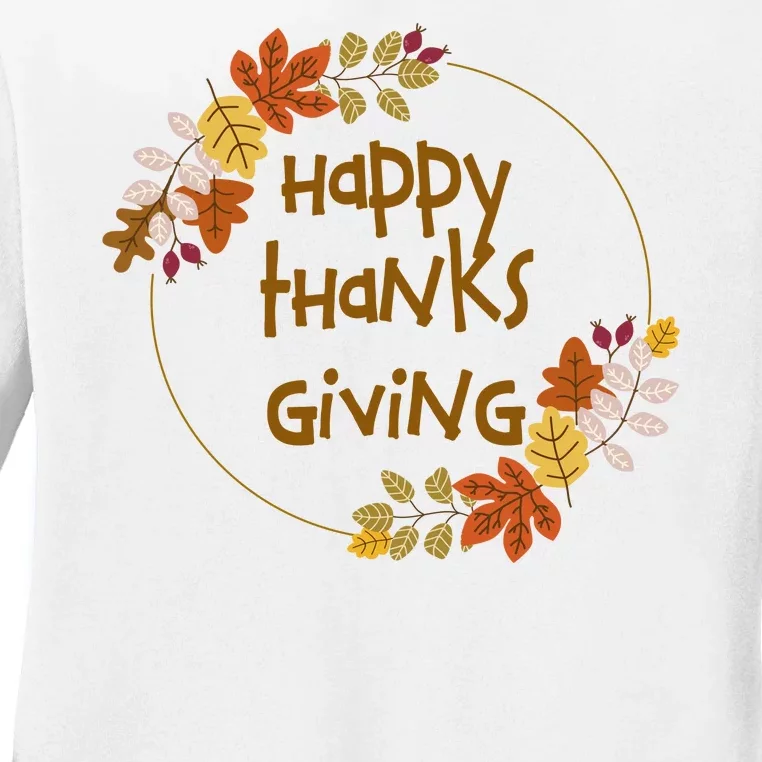 Happy Thanksgiving Fall Leaves Holiday Gift Ladies Long Sleeve Shirt