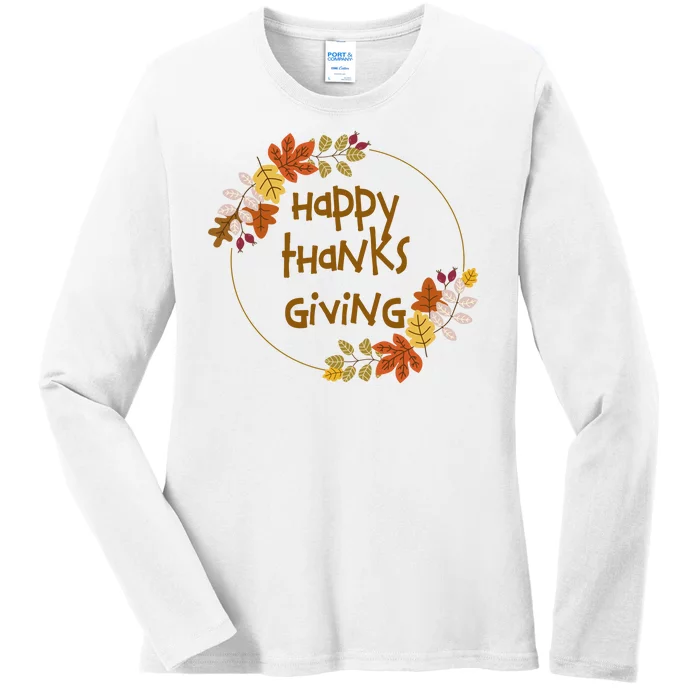 Happy Thanksgiving Fall Leaves Holiday Gift Ladies Long Sleeve Shirt